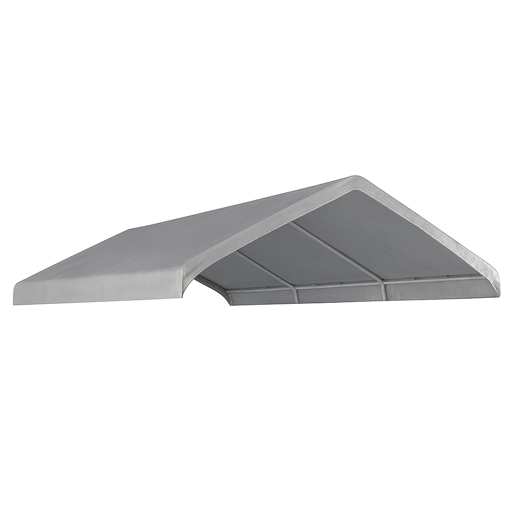 Silver 20' x 30' valance tarp creating a commercial shade structure