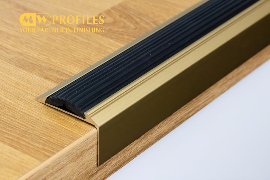Aluminium Stair Nosing with Rubber Insert 46 MM x 30 MM x 1.2 M & 2.4 M Length Anodised Anti-Slip- PS6