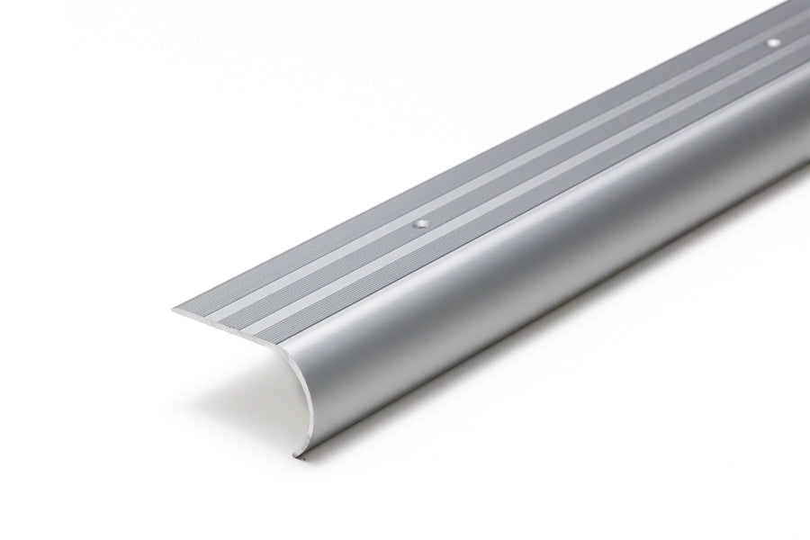 Grooved non slip aluminium stair nosing close-up