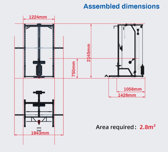 Muscle Motion SM1002W Smith Machine + 90kg Pin Loaded High Low Pulley