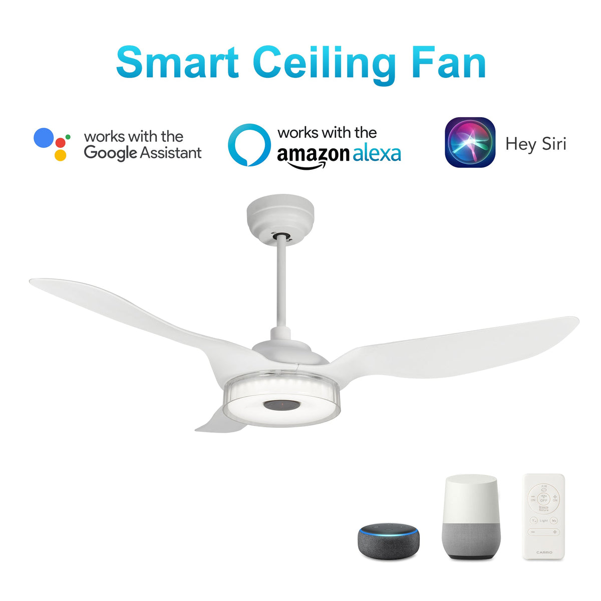FLETCHER 56 inch 3-Blade Smart Ceiling Fan with LED Light & Remote