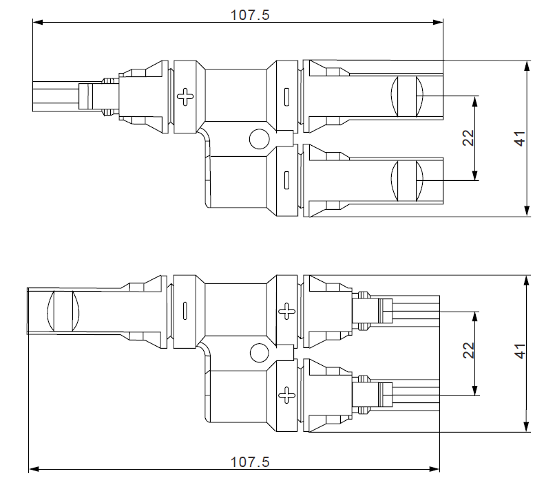 Exotronic 2 to 1 'h' Branch Solar Connector Pair