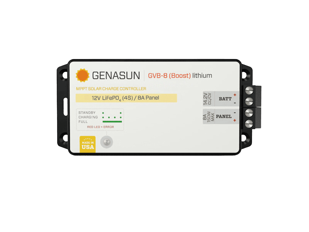 Genasun 8A MPPT 12V Voltage Boost (14.2V Lithium) Solar Charge Controller