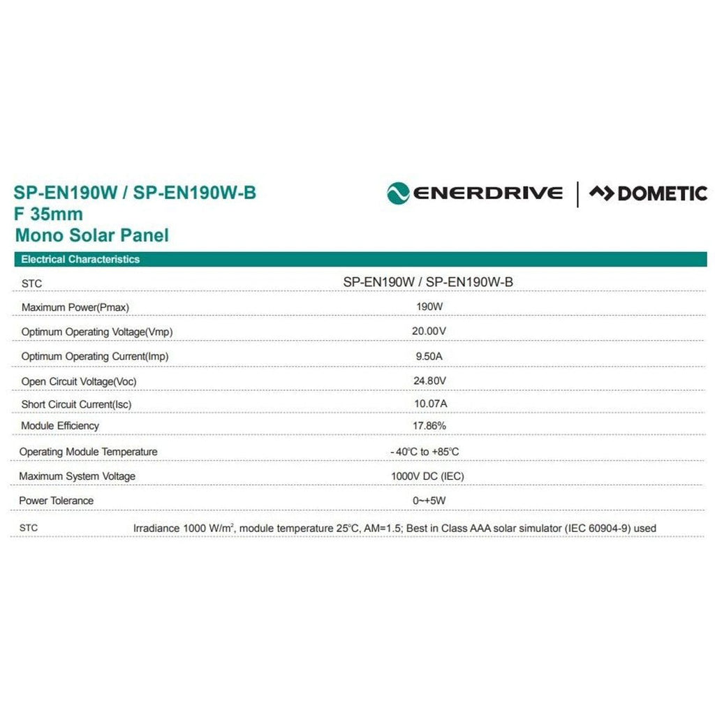 Enerdrive 190W Black Frame Monocrystalline Fixed Solar Panel