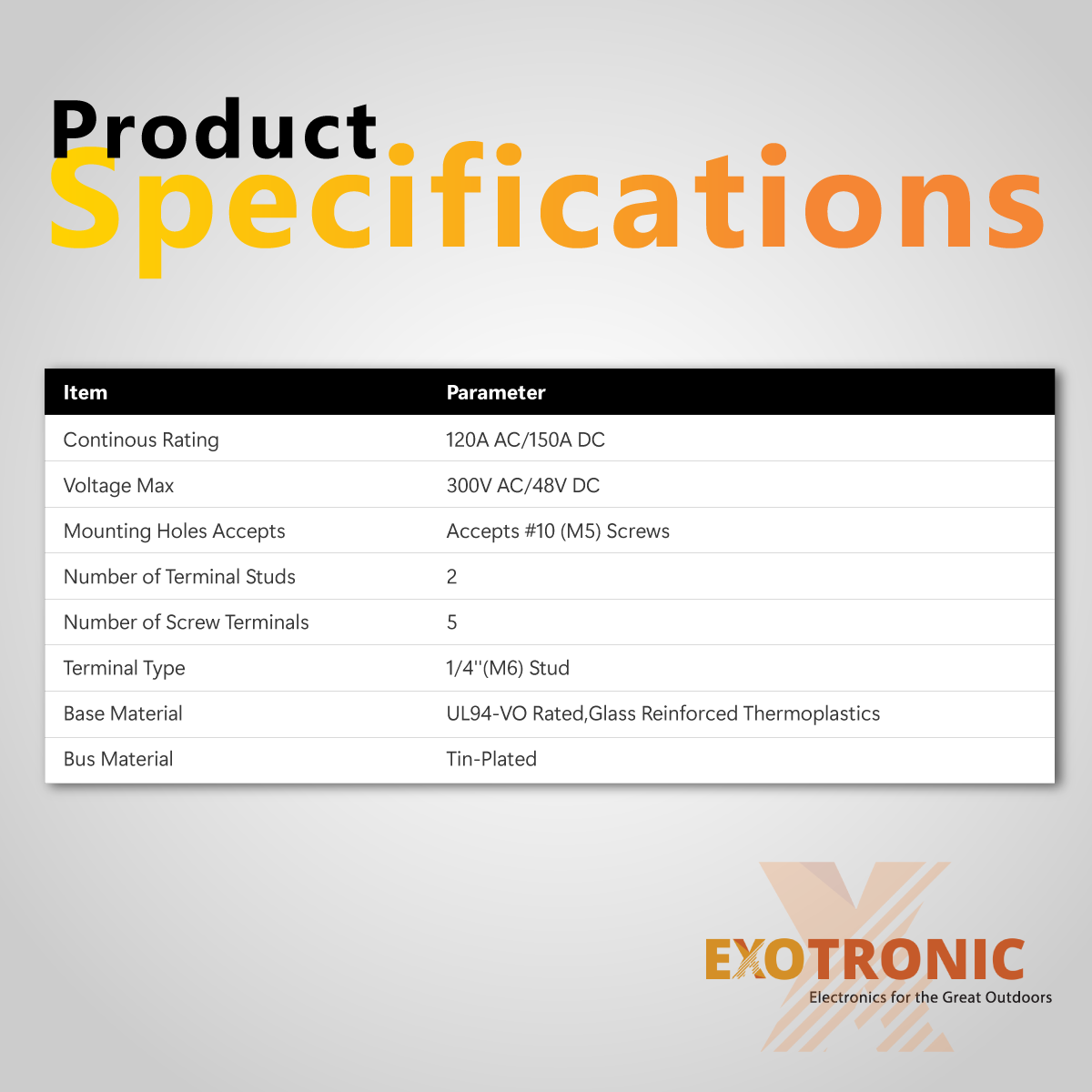 Exotronic 150A Black 2x M6 Stud Busbar with 5 Screws & Cover