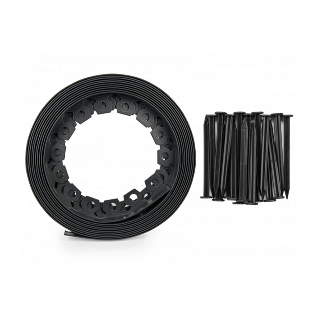 Lawn Border Set, Easy Border 60mm Black 10m With Pegs