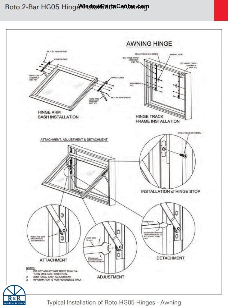 SS10003 - Roto North America HG05 10" Adjustable Hinge Kit For Casement Windows