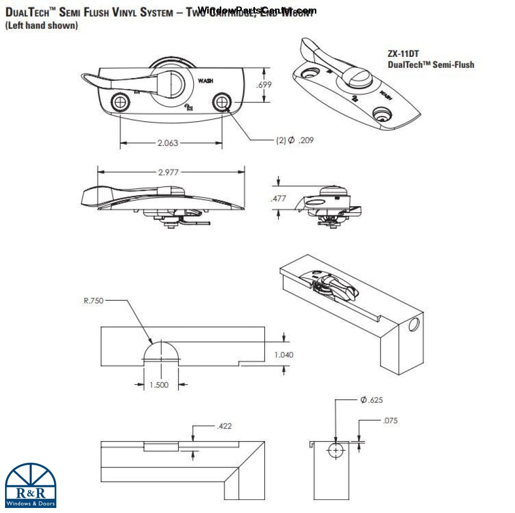 SS20016 Flush Mount Tilt and Lock Sash Lock with Wash Feature  - Kit ZX-11DT