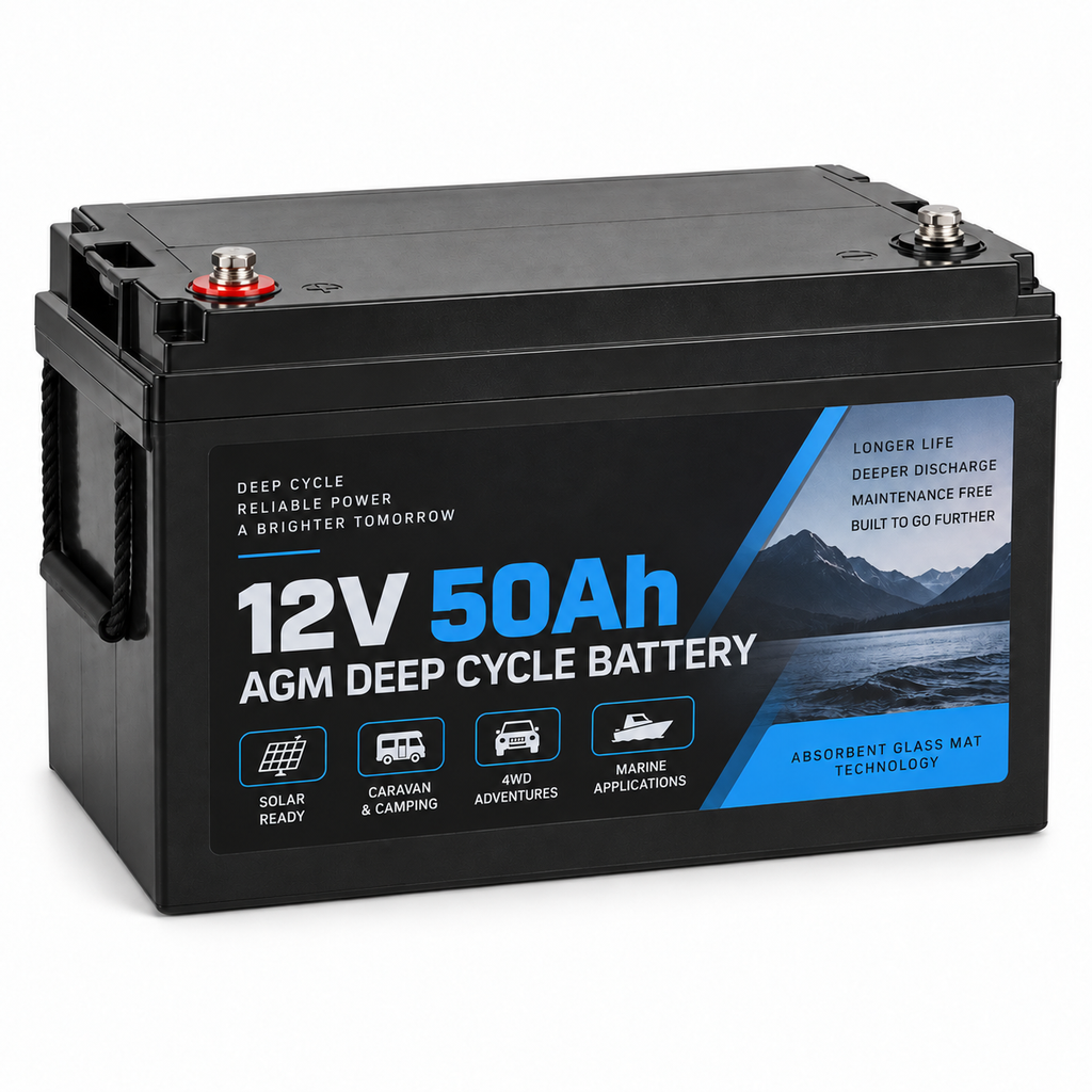 12V 50Ah AGM Deep Cycle Battery – Solar, Caravan & Camping