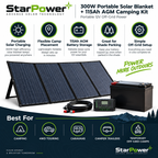 300W Portable Solar Blanket Kit + 115Ah AGM Battery & Controller