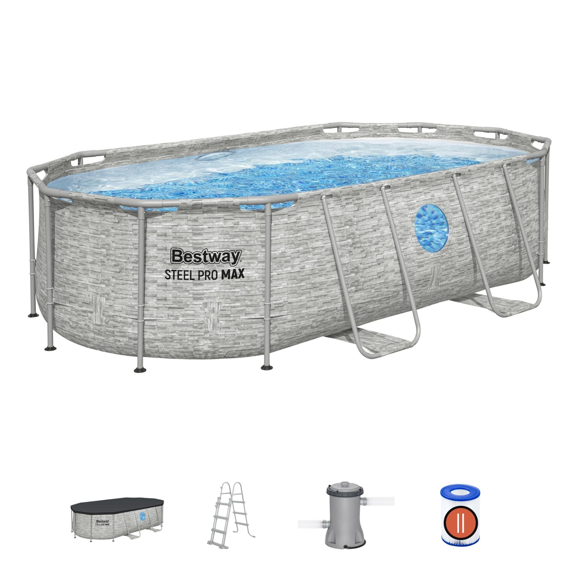 14ft x 39.5in Stone Print Oval Steel Pro MAX Above Ground Pool Set