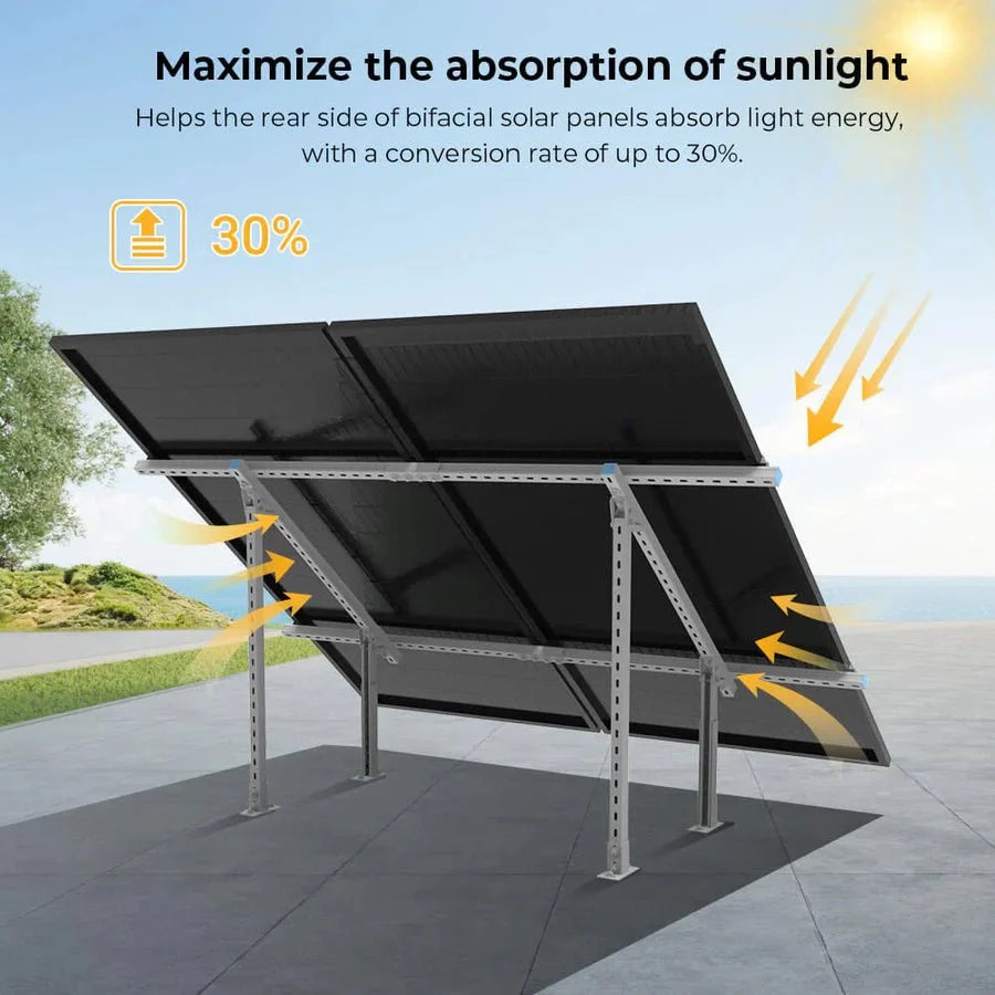 SunGoldPower Modular & Expandable Ground Mount Brackets for 2 × 400W–590W Solar Panels