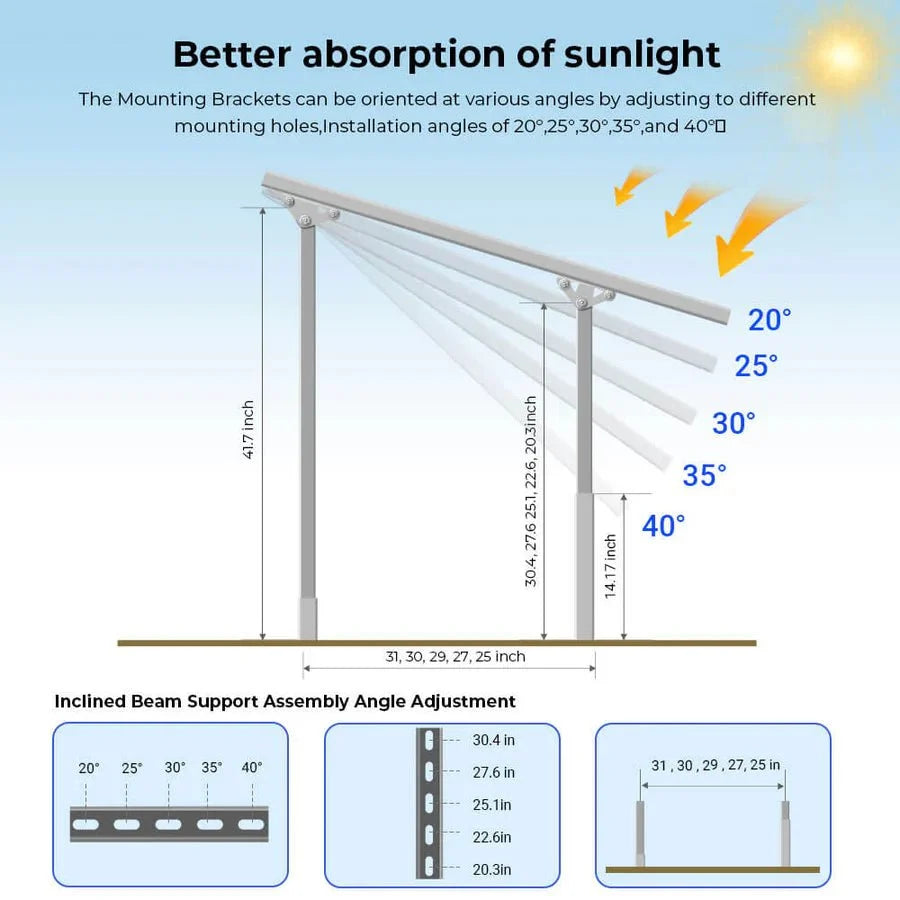 SunGoldPower Modular & Expandable Ground Mount Brackets for 2 × 400W–590W Solar Panels