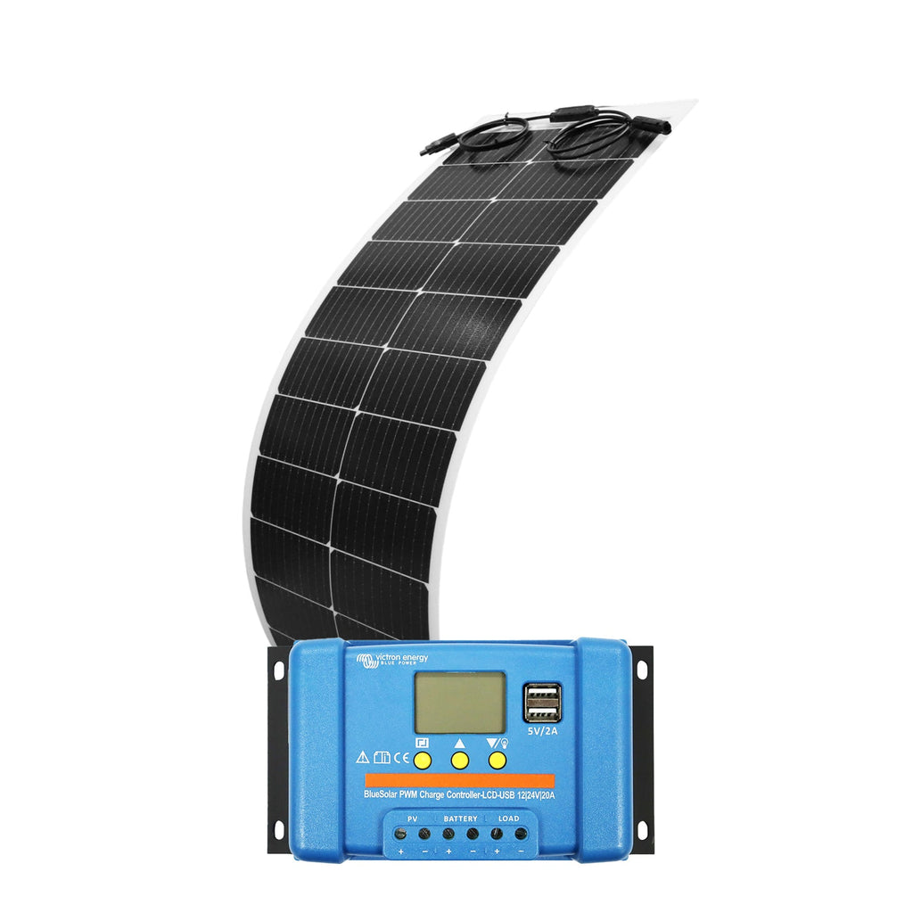 Sunman 100W eArc Narrow Flexible Solar Panel w/ Victron 20A BlueSolar PWM Charge Controller