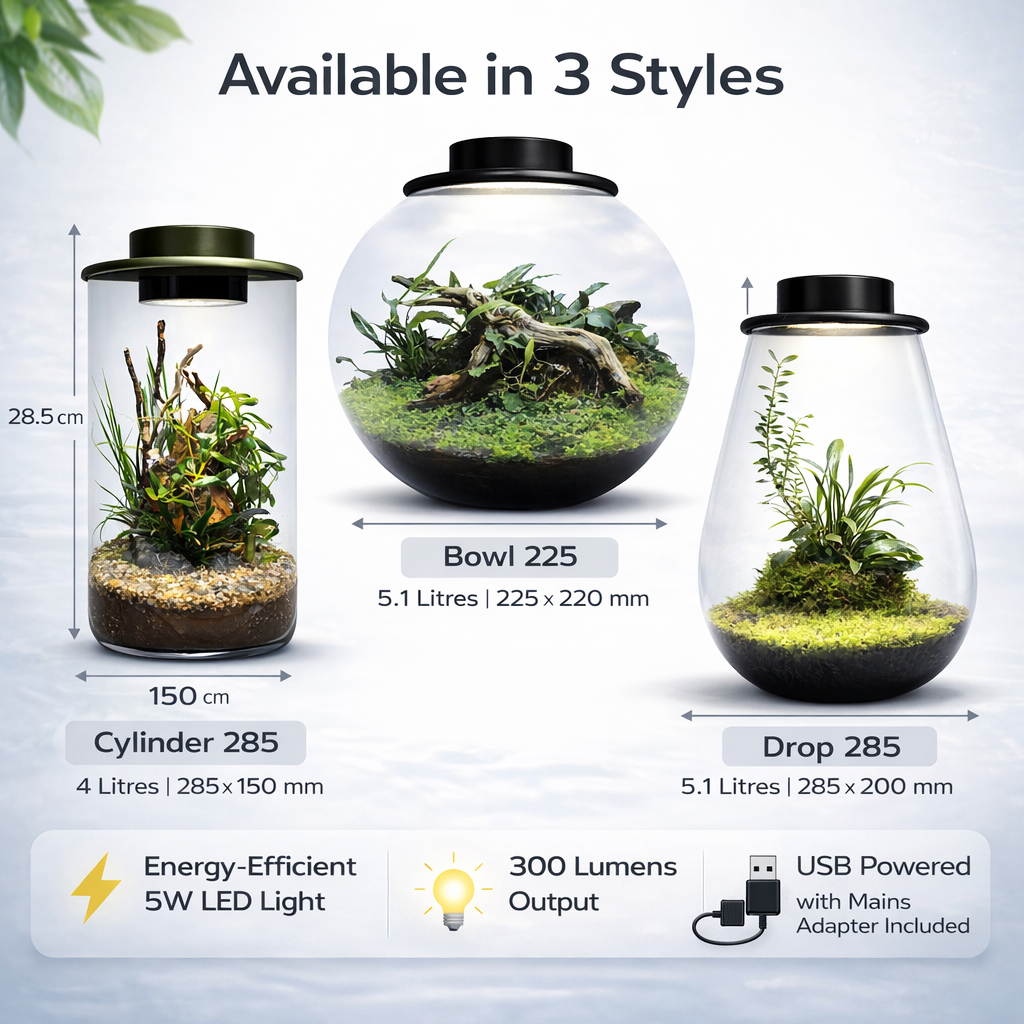 BioArt Drop 285 Black Nano Garden LED Plant Terrarium Dome