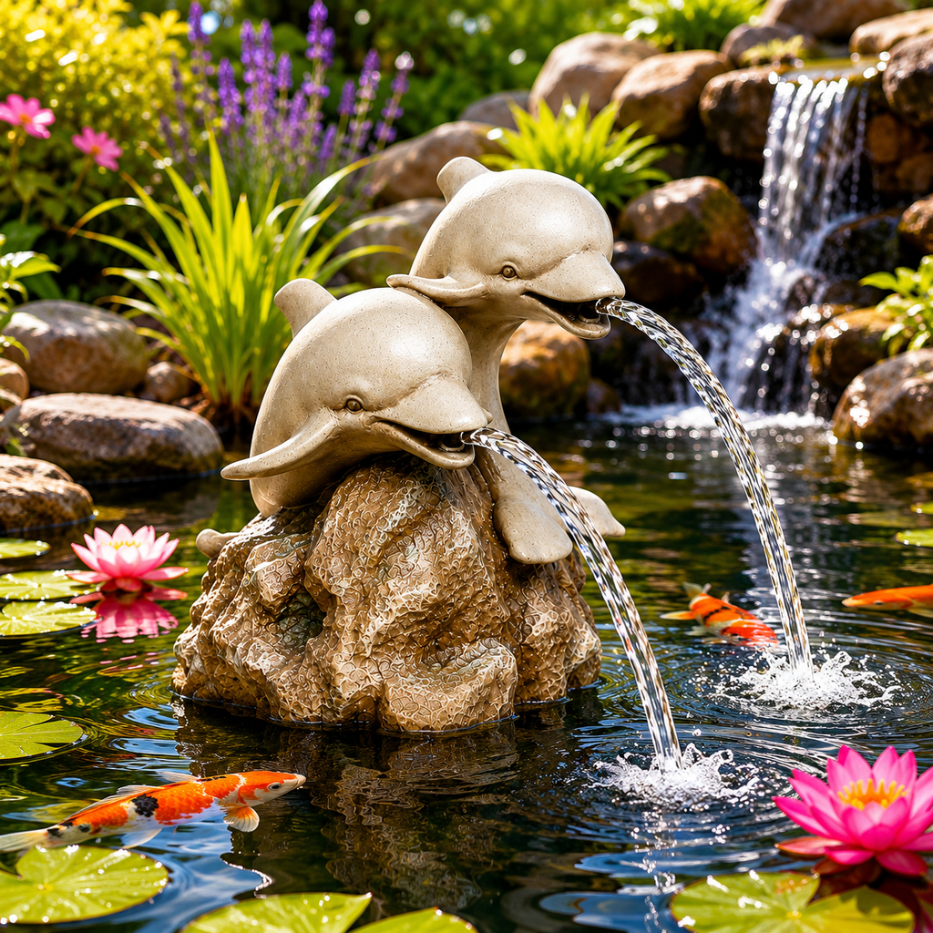 Bermuda Spitter Pond Ornaments Dolphins Water Feature Ornament Decor