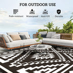9' x 18' Reversible Waterproof Outdoor Rug with Carry Bag, Black & White Square Patchwork