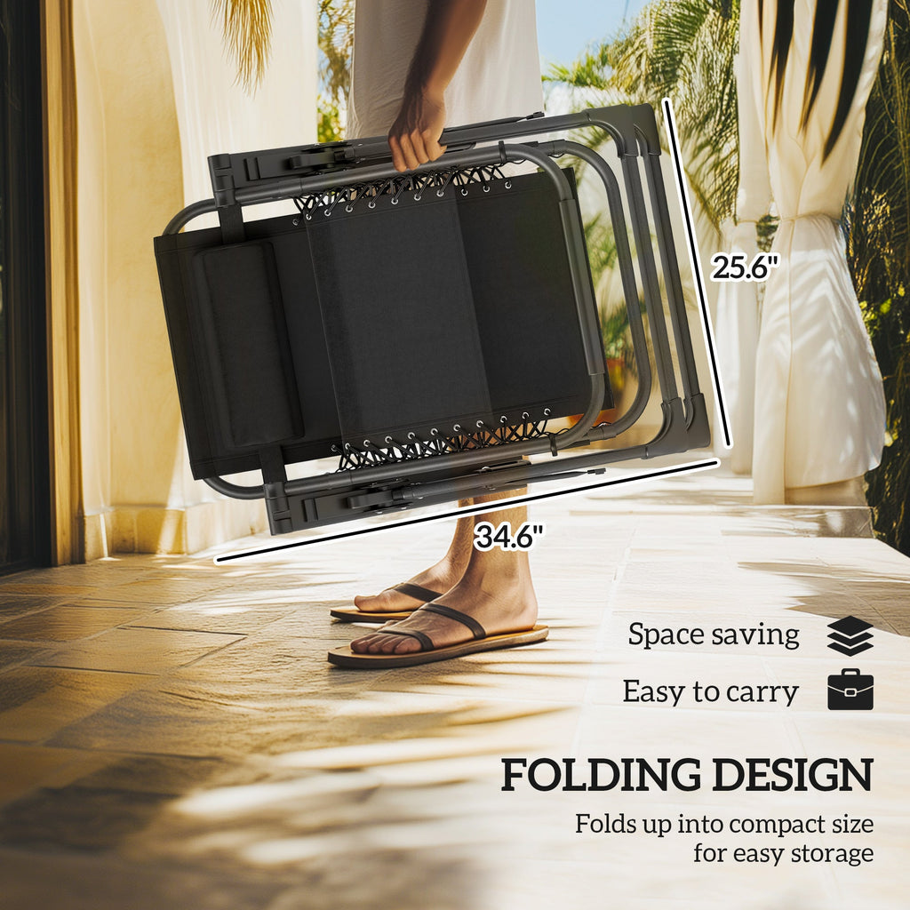2-Piece Reclining Folding Lounge Chair with Cushion, Headrest & Side Tray, Black