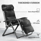 2-Piece Reclining Folding Lounge Chair with Cushion, Headrest & Side Tray, Black