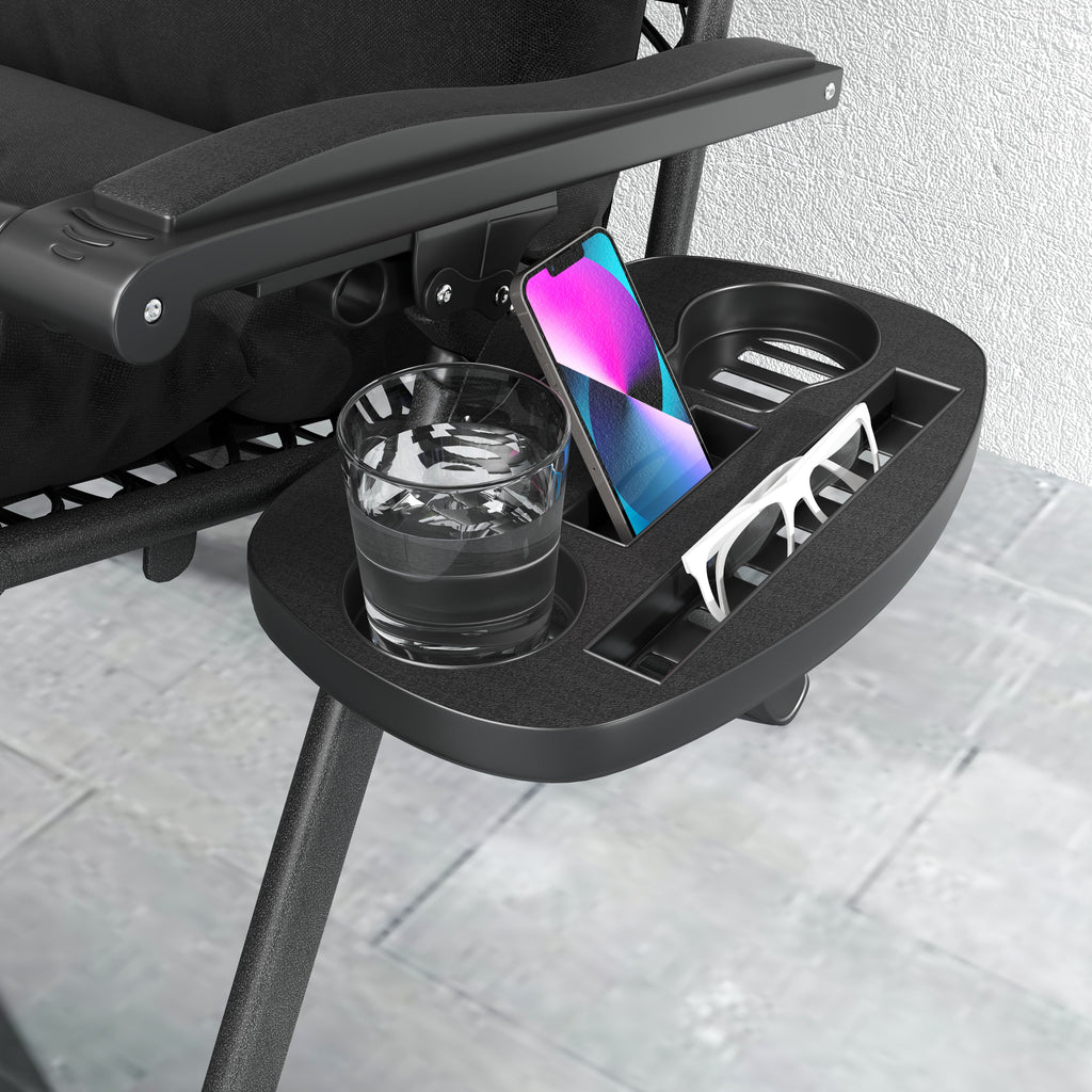 2-Piece Reclining Folding Lounge Chair with Cushion, Headrest & Side Tray, Black