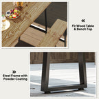 Picnic Table and Bench Set for 6 with 2" Umbrella Hole, Slatted Top & Steel Frame, Lawn