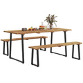 Picnic Table and Bench Set for 6 with 2" Umbrella Hole, Slatted Top & Steel Frame, Lawn