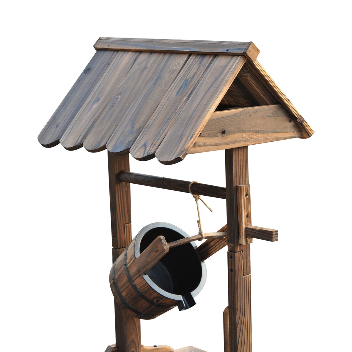 Outdoor Wooden Wishing Well Fountain w/ Adjustable Water Flow Rate & Electric Pump