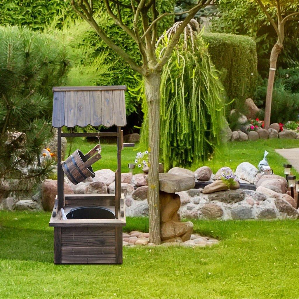Outdoor Wooden Wishing Well Fountain w/ Adjustable Water Flow Rate & Electric Pump