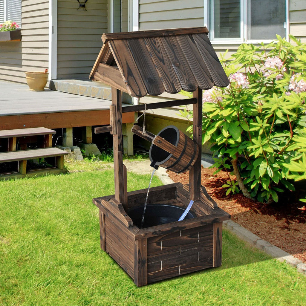 Outdoor Wooden Wishing Well Fountain w/ Adjustable Water Flow Rate & Electric Pump