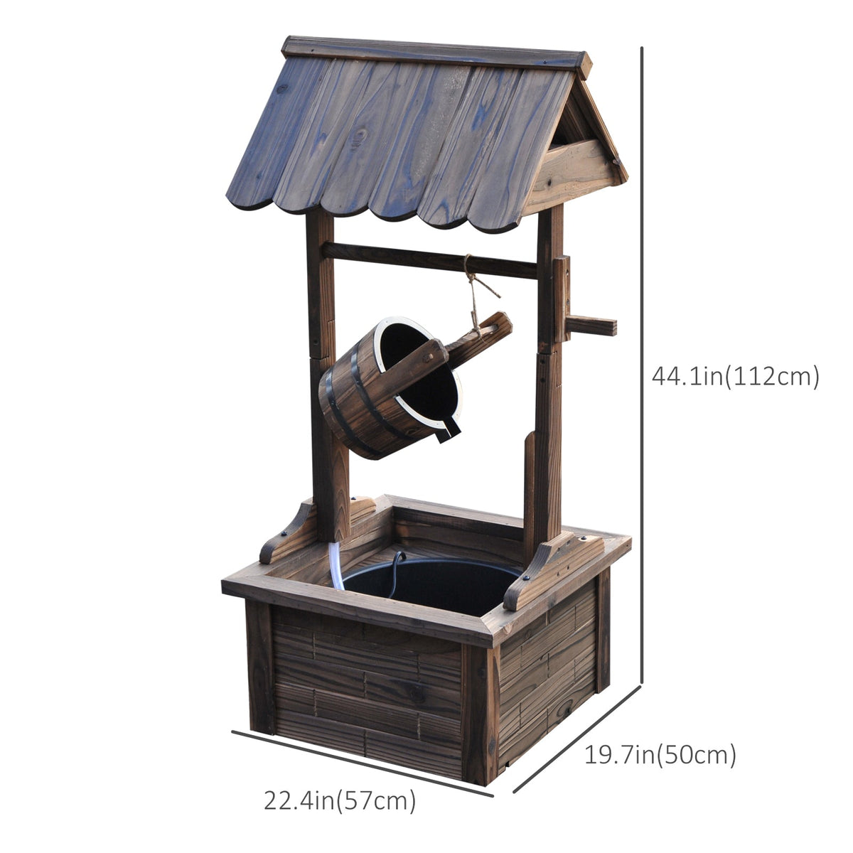 Outdoor Wooden Wishing Well Fountain w/ Adjustable Water Flow Rate & Electric Pump