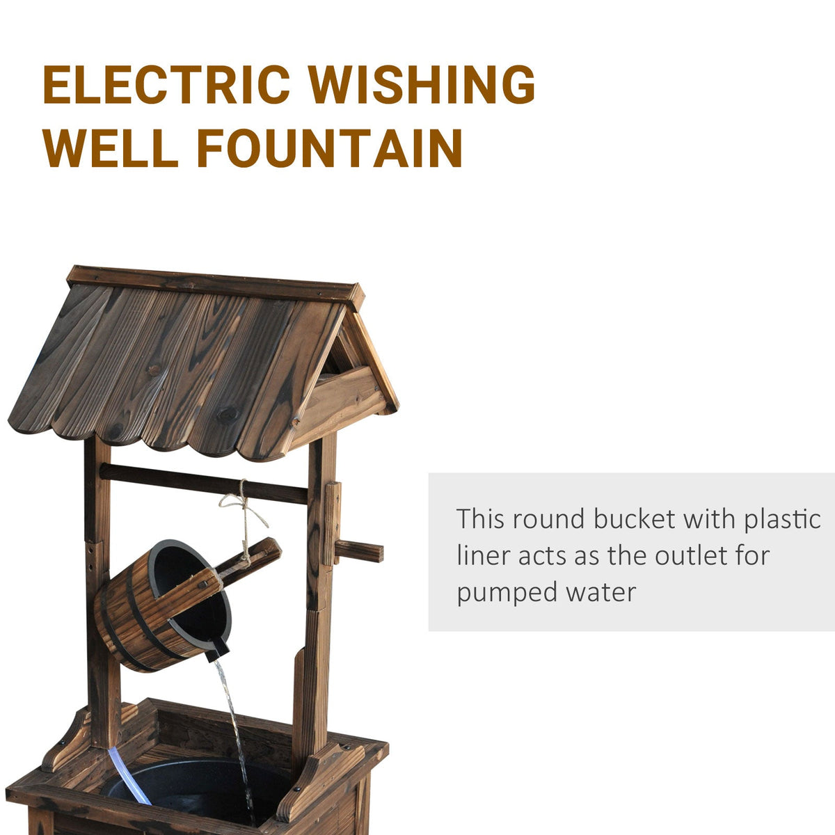 Outdoor Wooden Wishing Well Fountain w/ Adjustable Water Flow Rate & Electric Pump