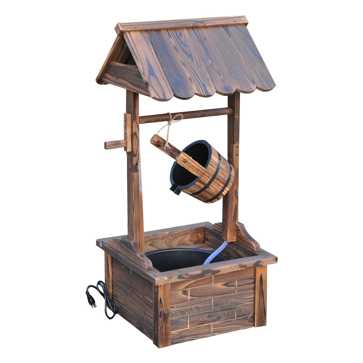 Outdoor Wooden Wishing Well Fountain w/ Adjustable Water Flow Rate & Electric Pump