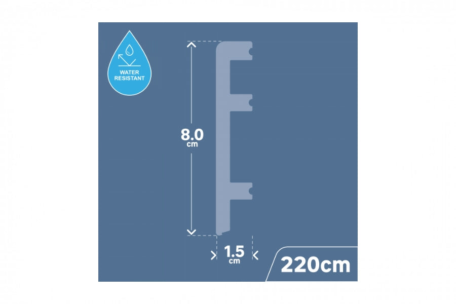 80 MM x 15 MM x 2200 MM Length – PVC Skirting Board -White / Black / Cashmere- Status Line