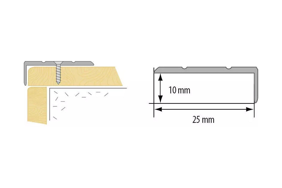 Aluminium Stair Nosing 25 MM x 10 MM x 1 M Length Anodised Grooved Anti-Slip- LSW10
