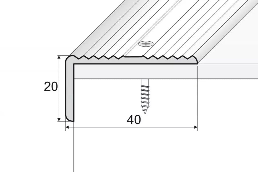 Aluminium Stair Nosing 40 MM x 20 MM x 0.9 M Length Wide Grooved Anti-Slip Profile - IP40