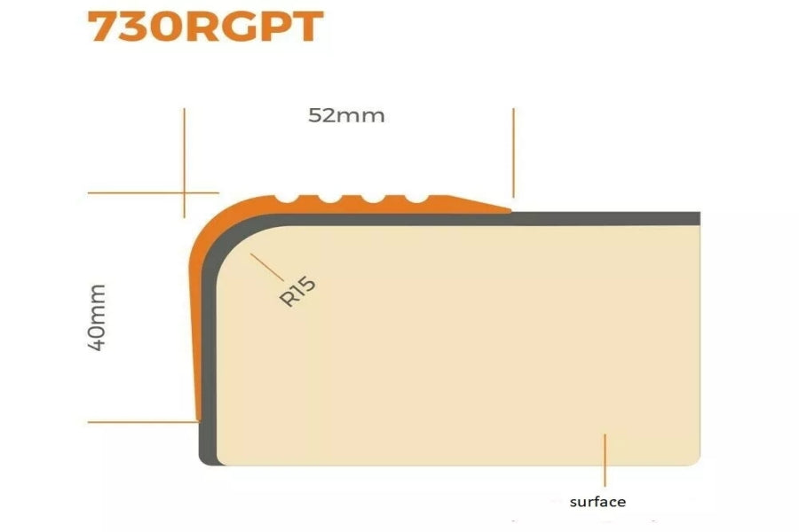 Non Slip PVC Rubber Stair Nosing 52 MM x 40 MM x 1.18 M Length RGPT