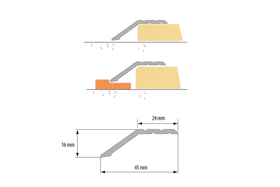 Aluminium Door Threshold Ramp Strip 45 MM x 1 M & 2 M Length Anodised LPS16