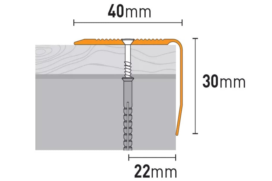 Anodised aluminium stair nosing 40 MM×30 MM x 1.2 M & 2.4 M Length with anti-slip grooved surface - PS8