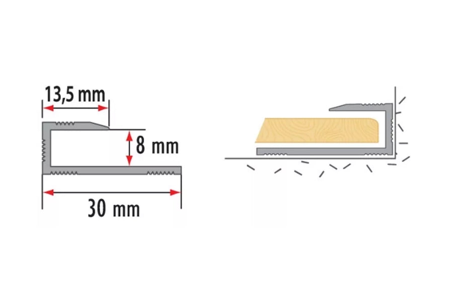 Anodised Aluminium Stop Edge Trim 8 MM x 1000 MM Length Panel L