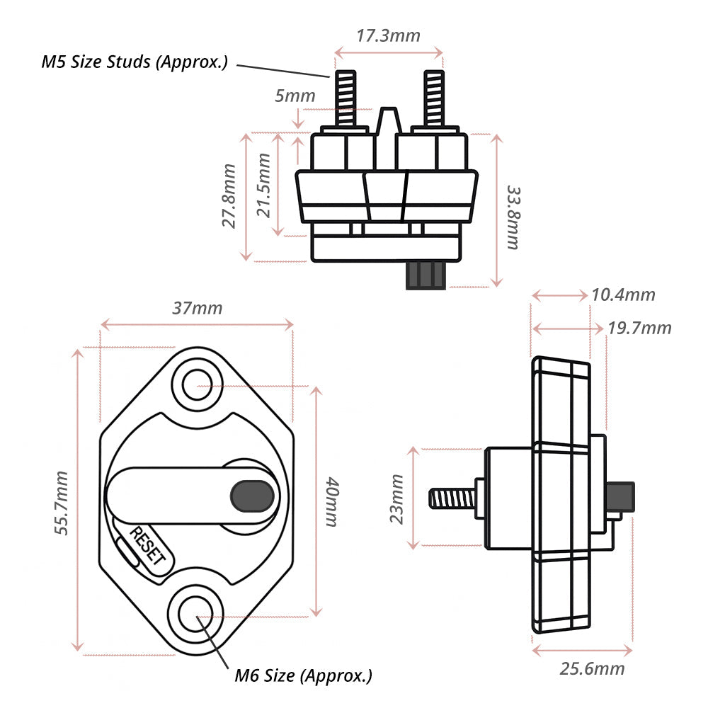 Exotronic 40A Mini Panel Mount Waterproof DC Circuit Breaker