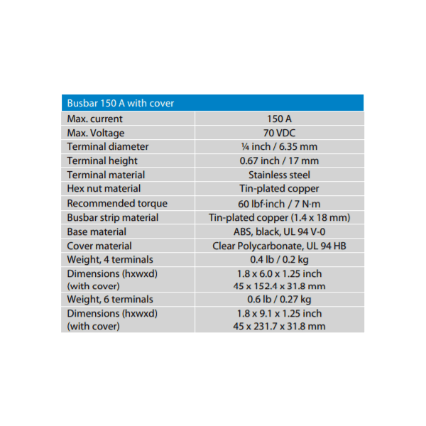 Victron Busbar 150A 6P/Terminals & Cover