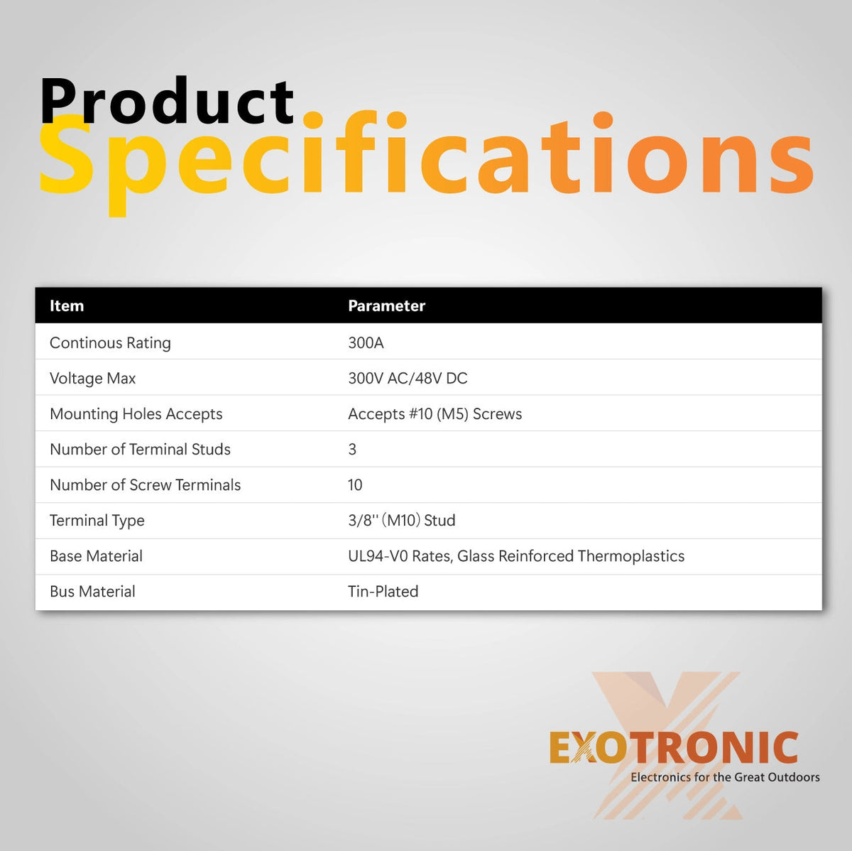 Exotronic 300A Black 3x M10 Stud & 10x Screw Busbar with Cover