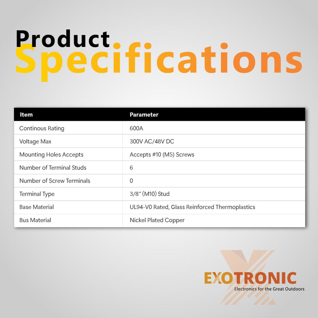 Exotronic 600A Red 6x M10 Stud Busbar with Cover