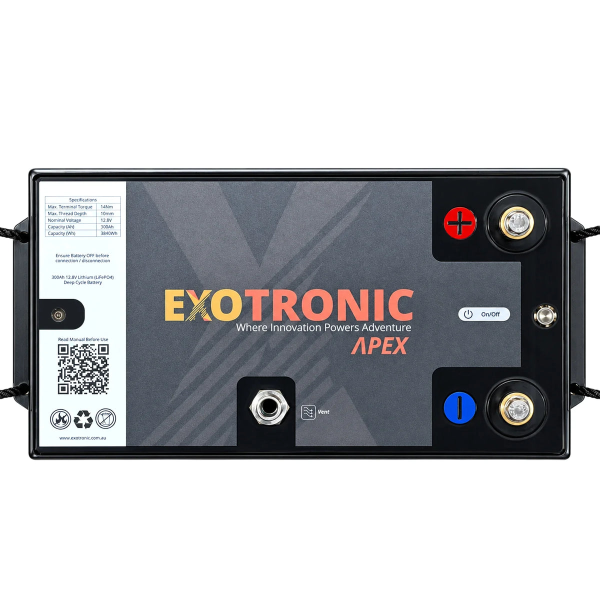 Exotronic 12V 300Ah Apex Vented Smart Bluetooth Lithium Battery