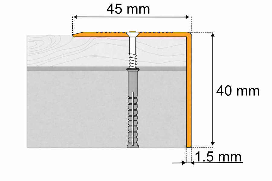 Aluminium Stair Nosing 45mm x 40mm x 118cm Length Step Edge Trim Anodised Silver, Gold, Champagne- SN RY45