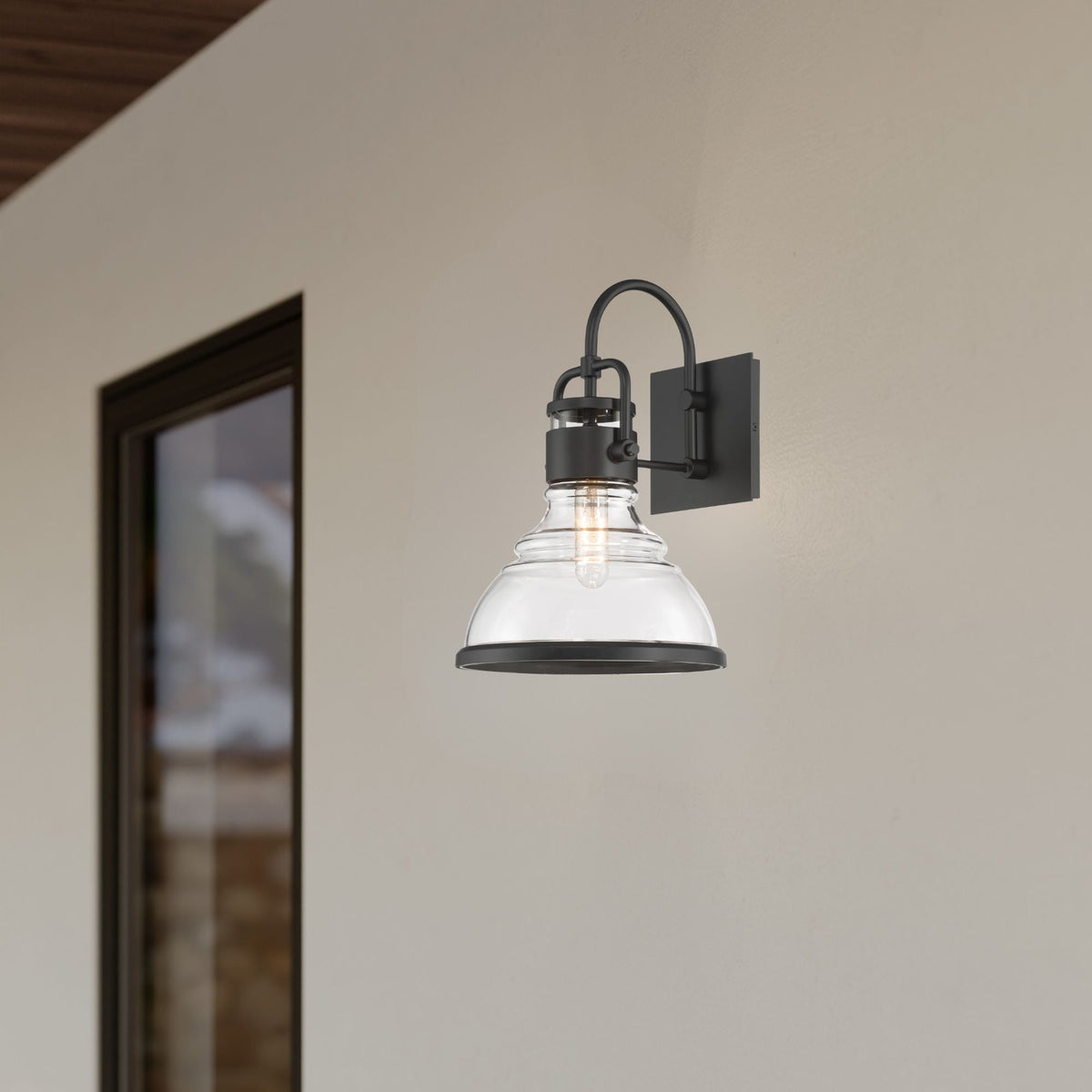 The Great Outdoors Calen 15.5 in. Outdoor Wall Sconce, Dark Matte Black with Clear Glass