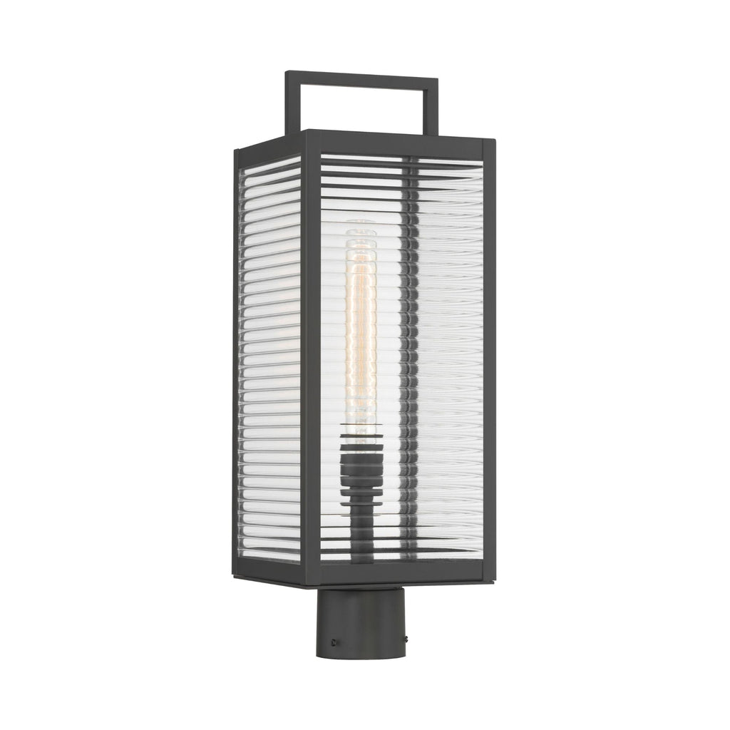 The Great Outdoors Edgewood 21.5 in. Outdoor Post Light, Dark Matte Black with Clear Ribbed Glass