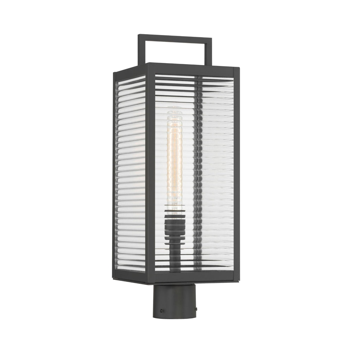 The Great Outdoors Edgewood 21.5 in. Outdoor Post Light, Dark Matte Black with Clear Ribbed Glass