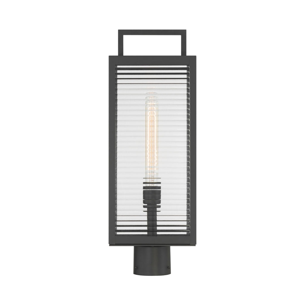 The Great Outdoors Edgewood 21.5 in. Outdoor Post Light, Dark Matte Black with Clear Ribbed Glass