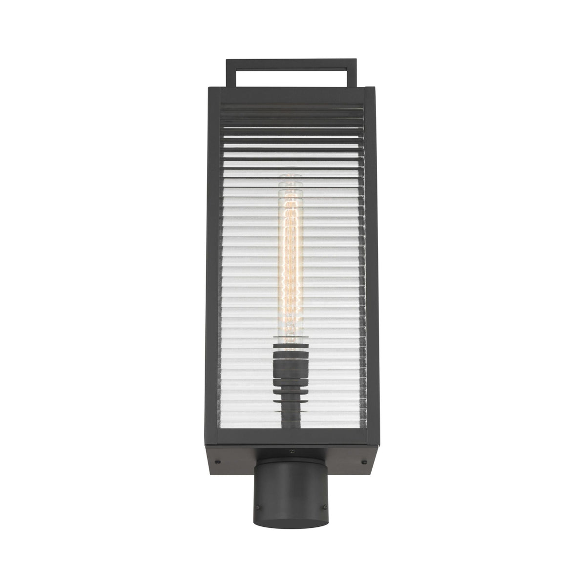 The Great Outdoors Edgewood 21.5 in. Outdoor Post Light, Dark Matte Black with Clear Ribbed Glass